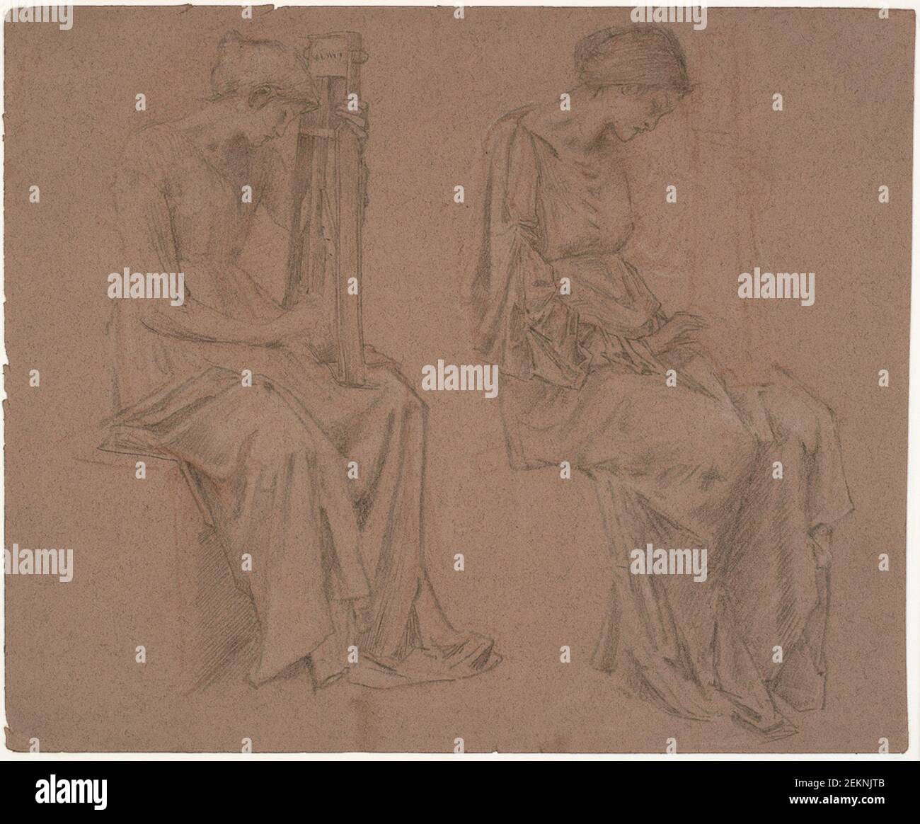 Edward Coley Burne-Jones (1833-1898), zwei Studien eines sitzenden Mädchens, das auf einer Sitar spielt, 1880-1898 Stockfoto