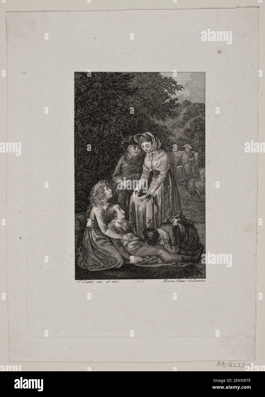 Meno Haas (1752-1833); Franz Ludwig Catel (1778-1856), Illustration mit vier Personen über einen kranken Jungen im Wald, 1797 Stockfoto