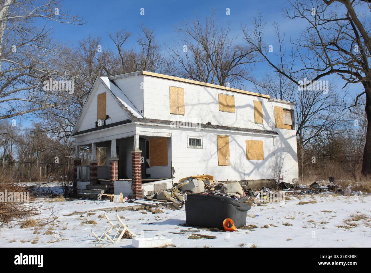 Verlassene Wohnung in Brightmoor in Detroit im Winter Stockfoto