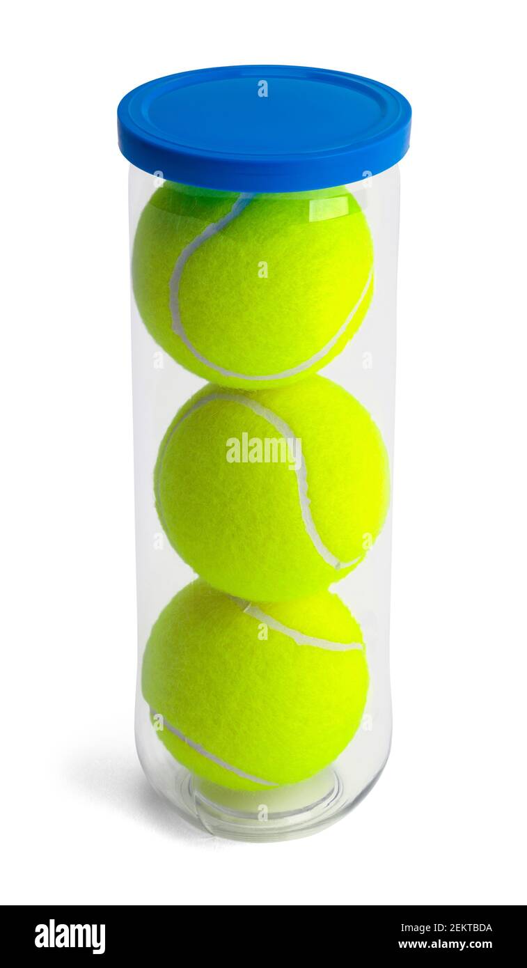Drei Tennisbälle in einem Clear können ausgeschnitten werden. Stockfoto