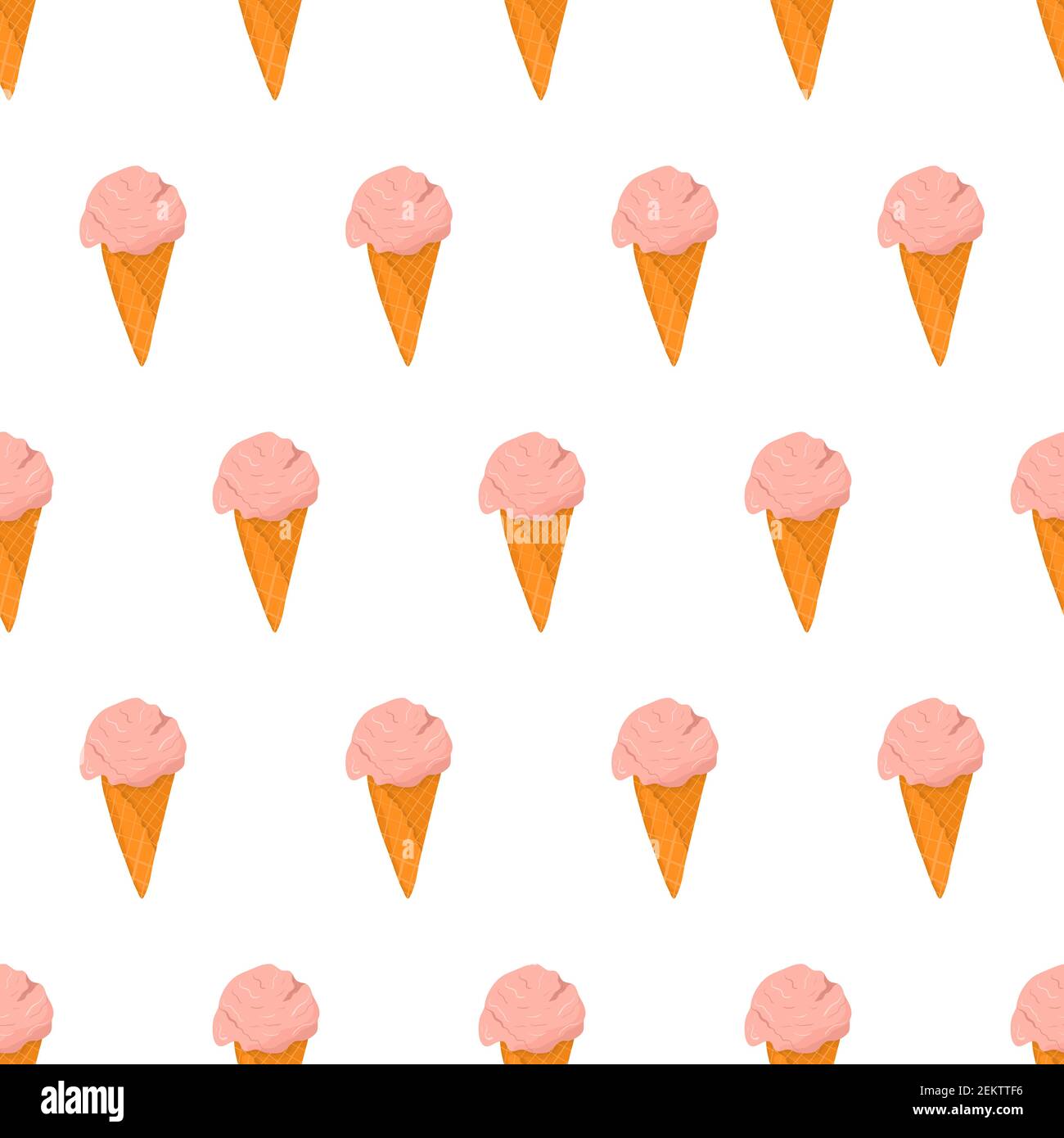 Nahtloses Muster mit rosa Eis in Waffelkegel. Handgezeichnete Vektorgrafik. Sommerliches Textil-Design Stock Vektor