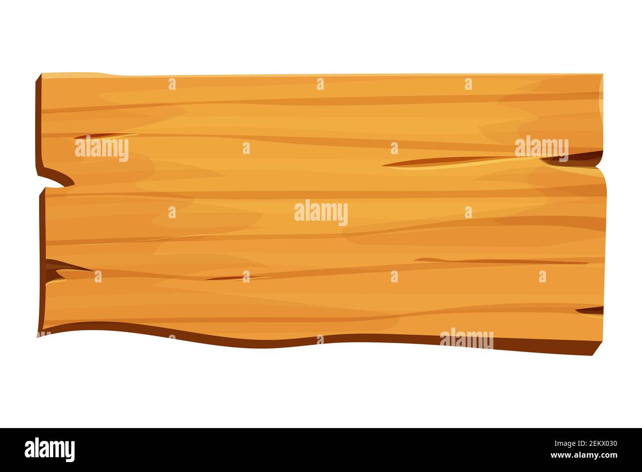 Holzschild, Banner, leere Holzdiele im Cartoon-Stil isoliert auf weißem Hintergrund. Spielelemente, ui-Element. Texturiertes Material, Rahmen für Massage, de Stock Vektor