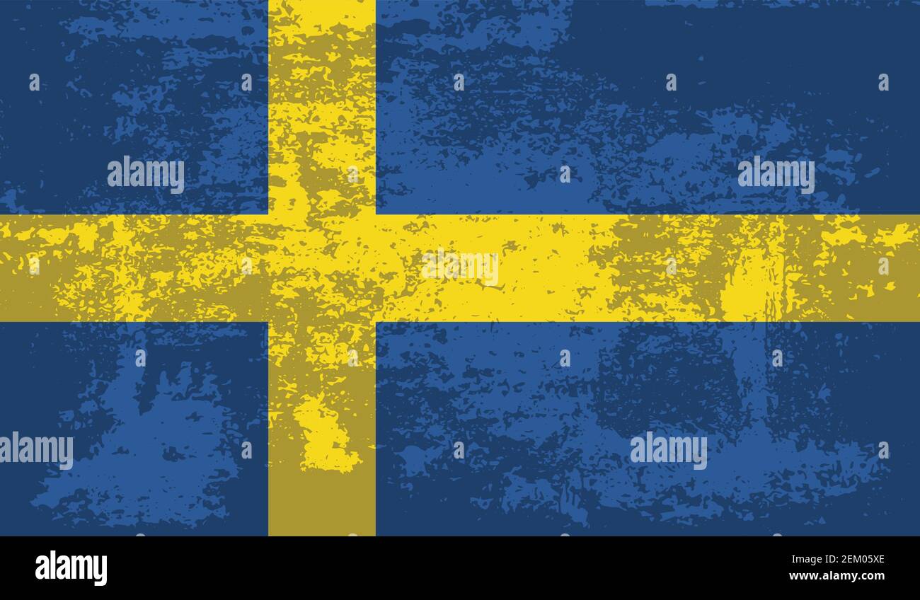 Schweden Flagge mit winkender Grunge Textur. Vektorhintergrund. Stock Vektor