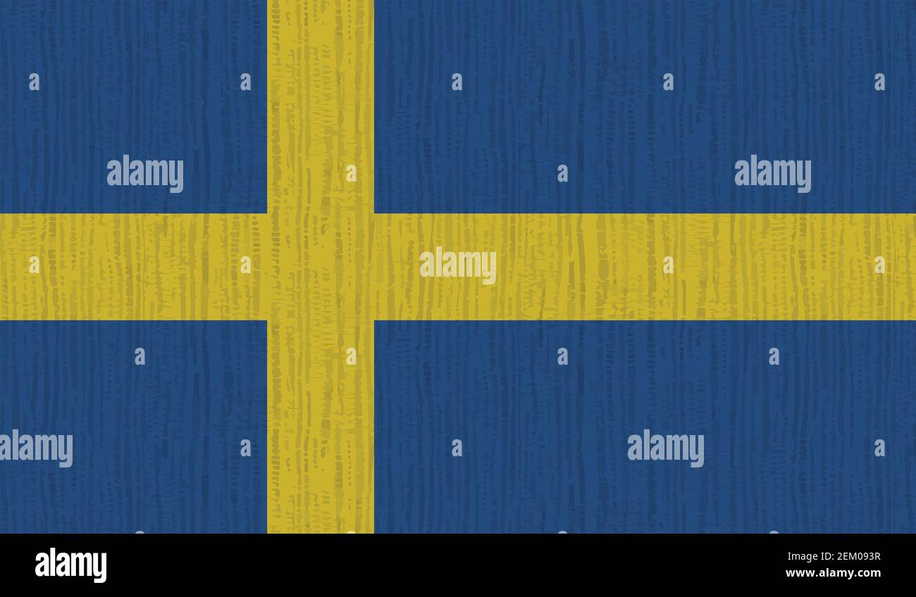 Schweden Flagge mit winkender Grunge Textur. Vektorhintergrund. Stock Vektor