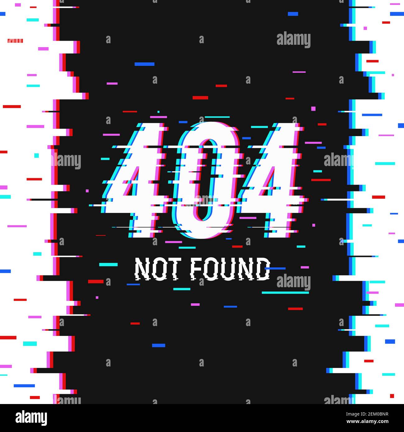 Poster im Glitch-Stil mit 404 nicht gefundenem Text auf dem Bildschirm Mit Zerstörung Pixel Struktur Hintergrund flache Vektor-Illustration Stock Vektor
