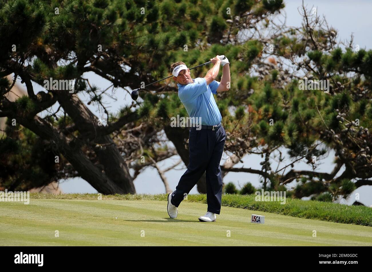 San Diego, Kalifornien. 15th. Juni 2008. Lee Westwood (eng) schlägt am 4th-Loch-Sonntag während der Finalrunde der US Open auf dem Torrey Pines Golfplatz in La Jolla California ab. Louis Lopez/Cal Sport Media. Kredit: csm/Alamy Live Nachrichten Stockfoto