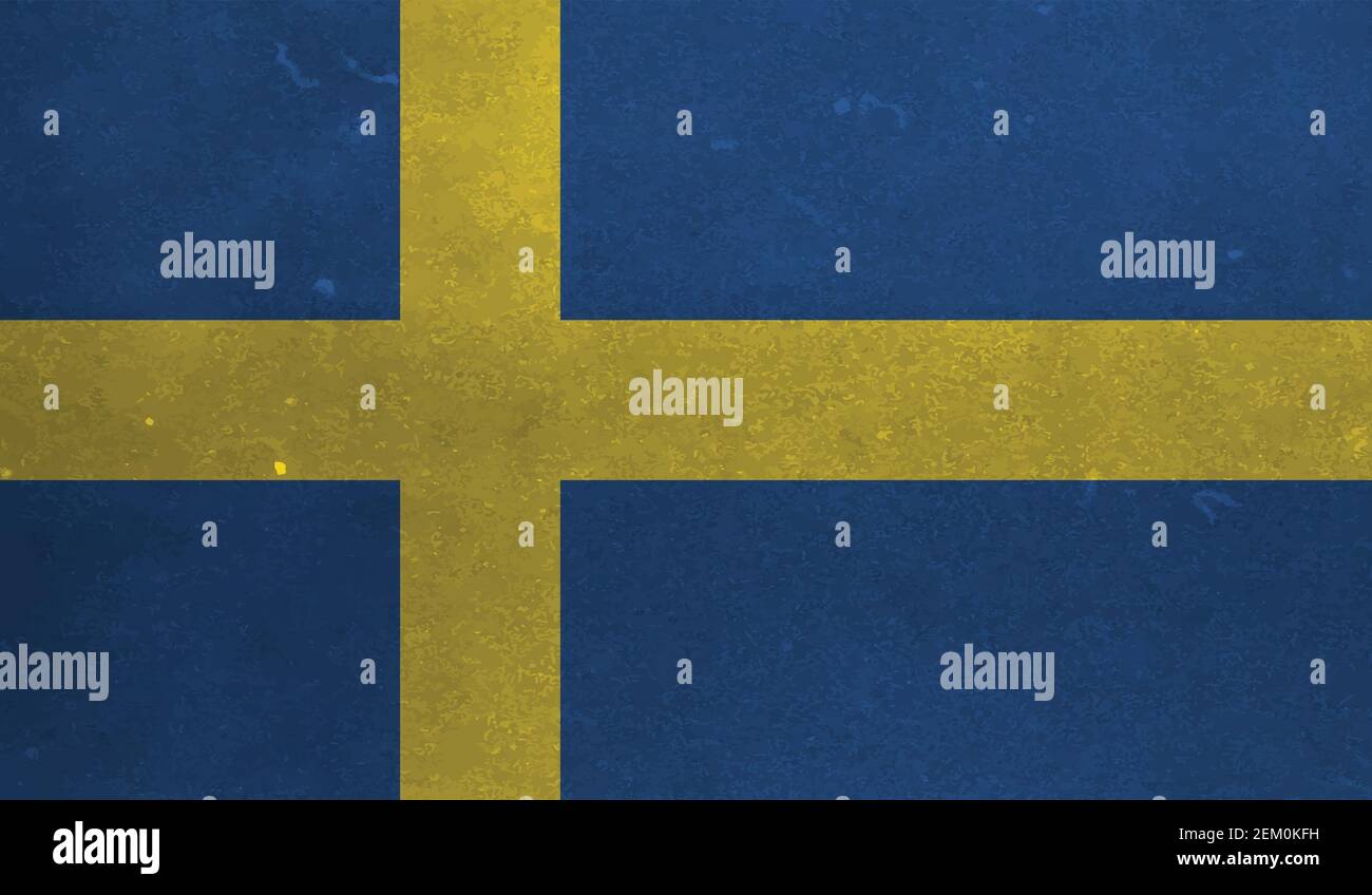 Schweden Flagge mit winkender Grunge Textur. Vektorhintergrund. Stock Vektor