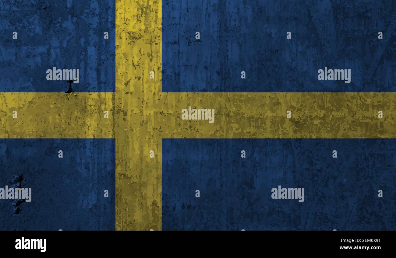 Schweden Flagge mit winkender Grunge Textur. Vektorhintergrund. Stock Vektor