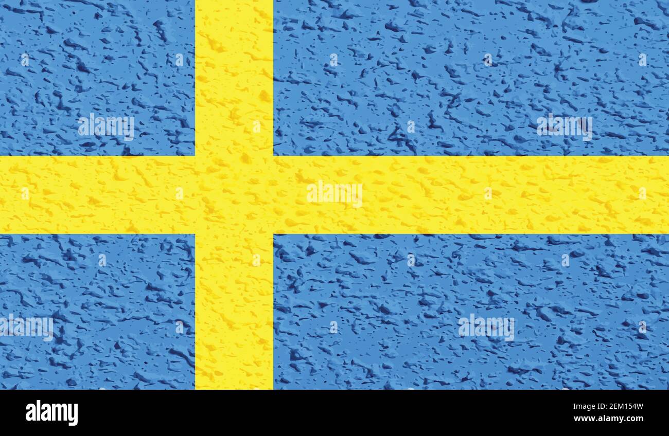 Schweden Flagge mit winkender Grunge Textur. Vektorhintergrund. Stock Vektor