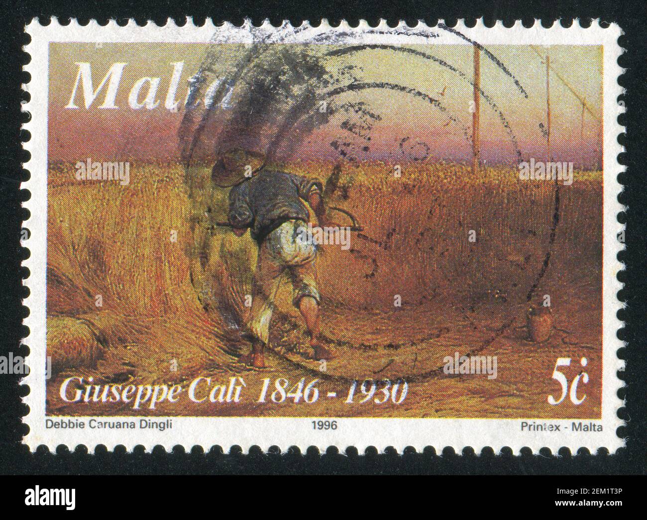 MALTA - UM 1996: Briefmarke gedruckt von Malta, zeigt Boy Cutting Wheat, um 1996 Stockfoto