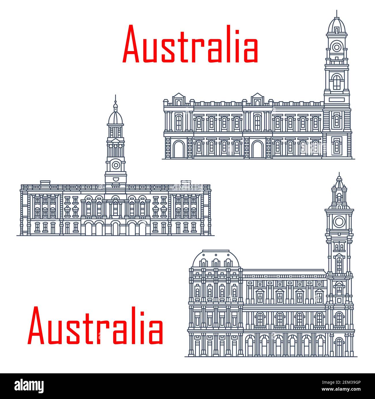 Allgemeine Post von Melbourne, Adelaide Town Hall Gebäude. Vektor-Architektur von Australien, Adelaide Post Wahrzeichen. Viktorianisches Kulturerbe-Register, Stock Vektor