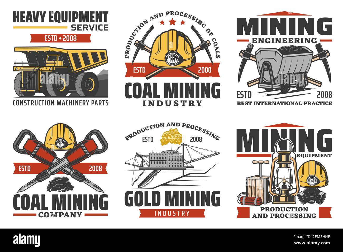 Kohleproduktion, Bergbau-Industrie Ikonen, professionelle Ausrüstung, Maschinen Aushub und Transport-Service. Vector Kohle Mine Bulldozer, extractio Stock Vektor
