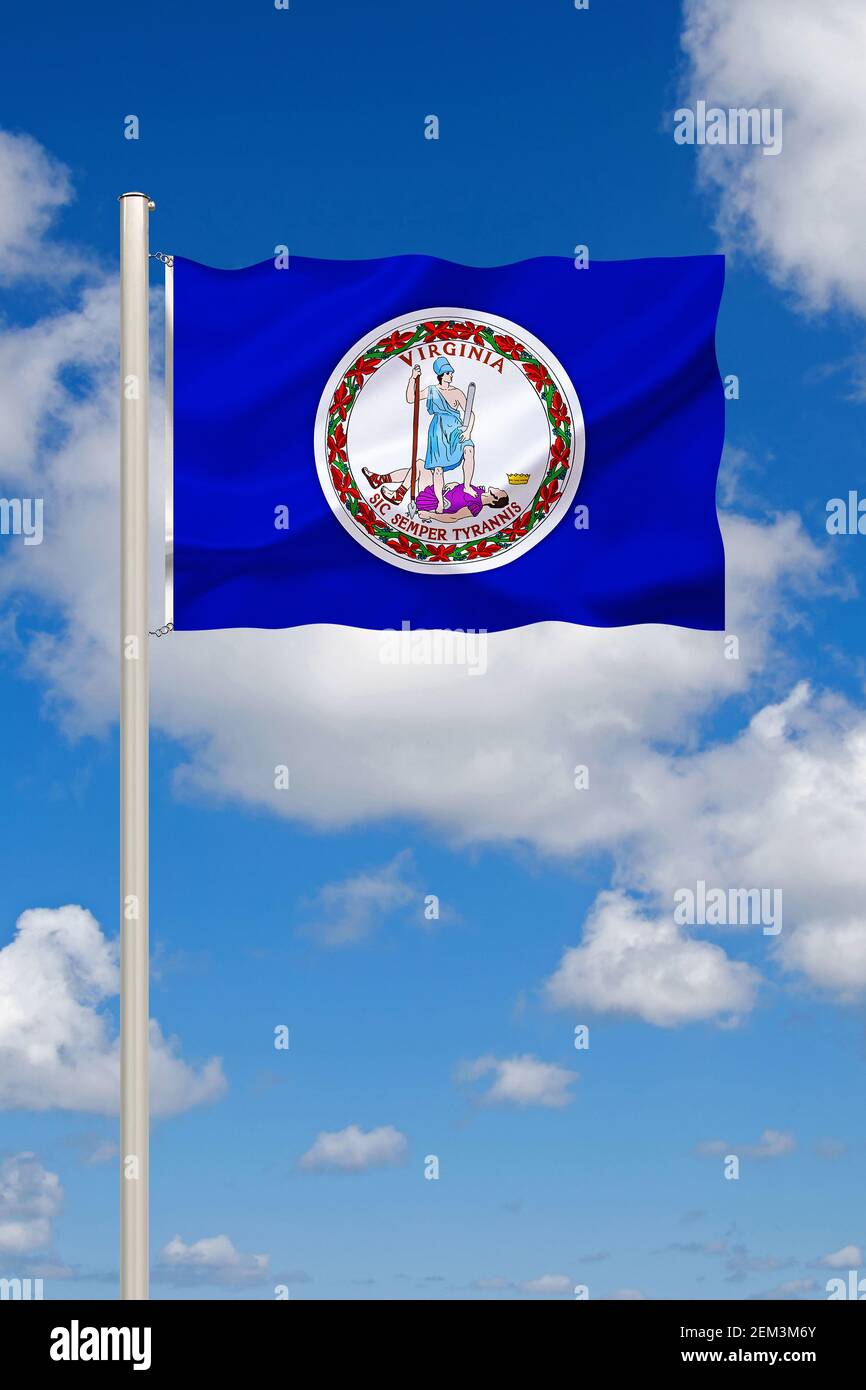 Flagge von Virginia gegen blauen bewölkten Himmel, USA, Virginia Stockfoto Flagge von Virginia gegen blauen bewölkten Himmel, USA, Virginia Stockfoto