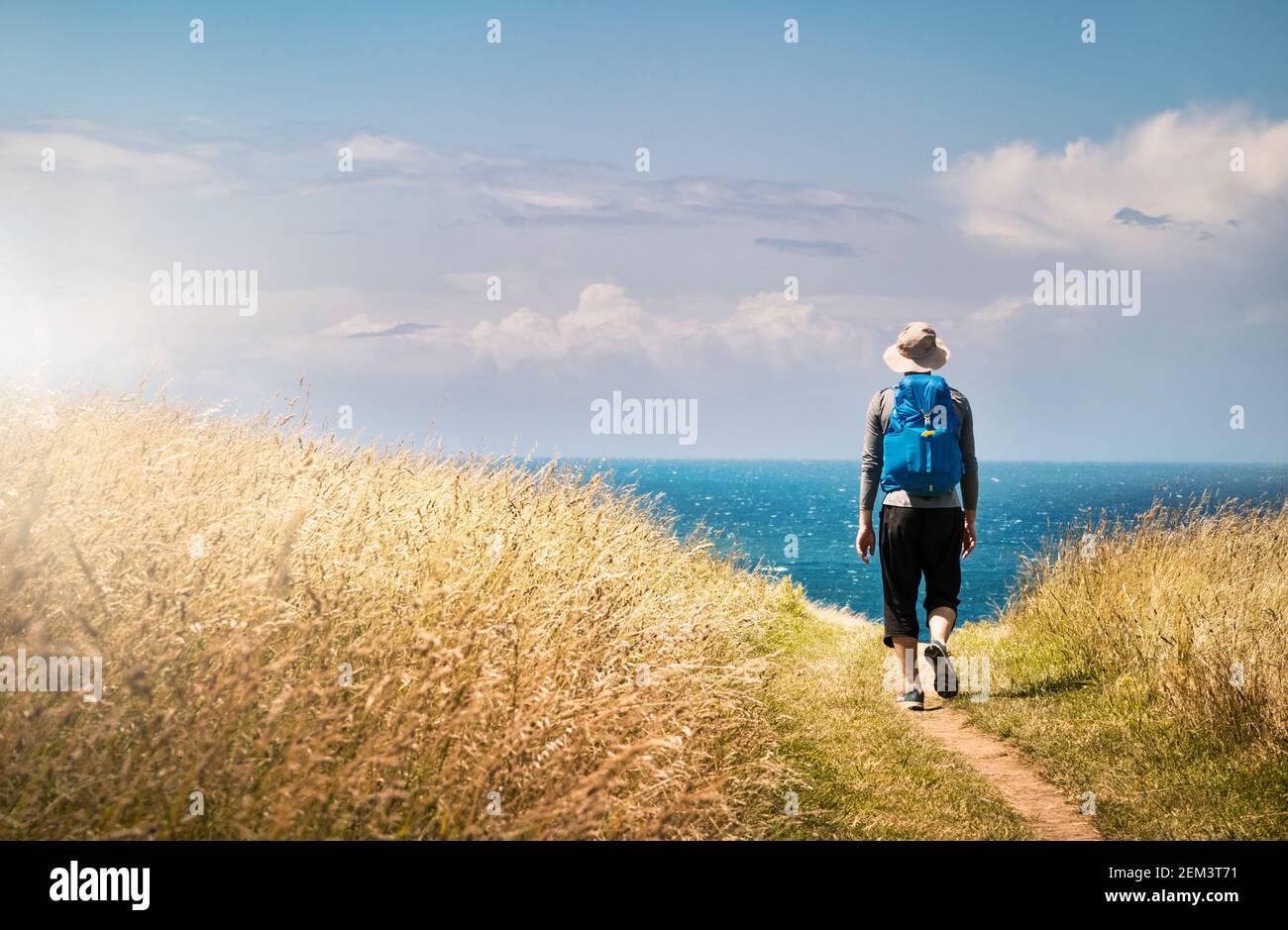 Man Walking auf Camino de Santiago Stockfoto