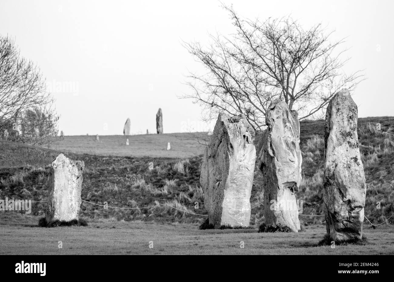 Avebury Bronze Age Stone Circle in Wiltshire an einem Sommerabend. Stockfoto