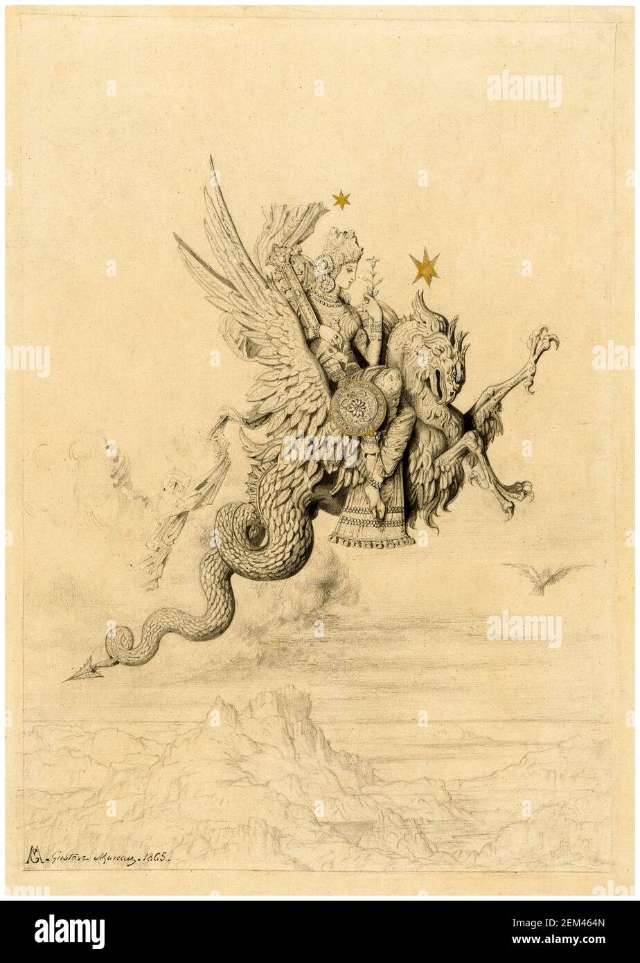 Gustave Moreau, La Peri, (mythologisches Subjekt), Zeichnung, 1865 Stockfoto
