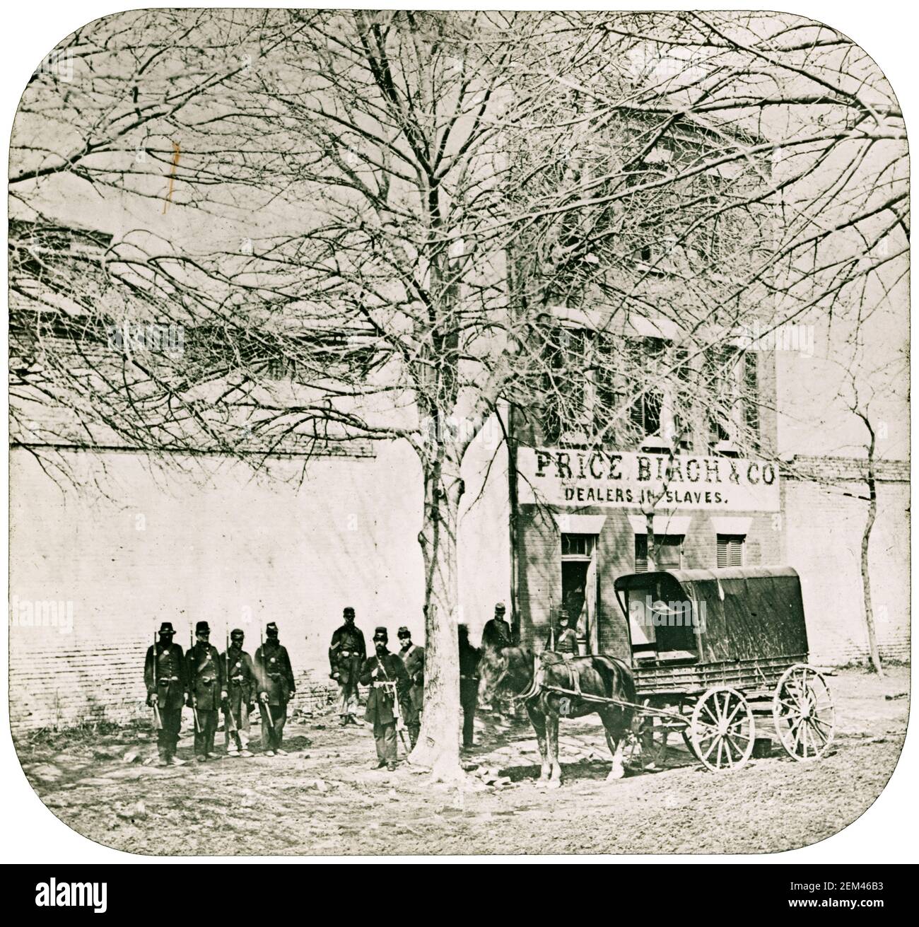 Laternenfolie mit den Geschäftsräumen der amerikanischen Sklavenhändler, Price Birch & Co in Alexandria, Virginia, Foto: Mathew Brady, 1862 Stockfoto