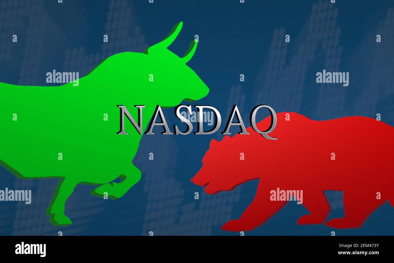 Der NASDAQ Composite, ein US-Aktienmarktindex der Stammaktien, ist volatil und zeigt mangelnde Richtung. Die Abbildung zeigt einen Abstand zwischen einem... Stockfoto