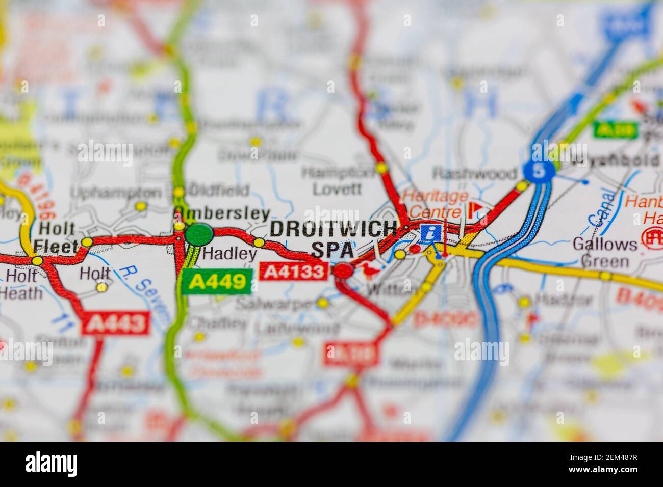 Droitwich Spa wird auf einer Straßenkarte oder Geographie-Karte angezeigt Stockfoto