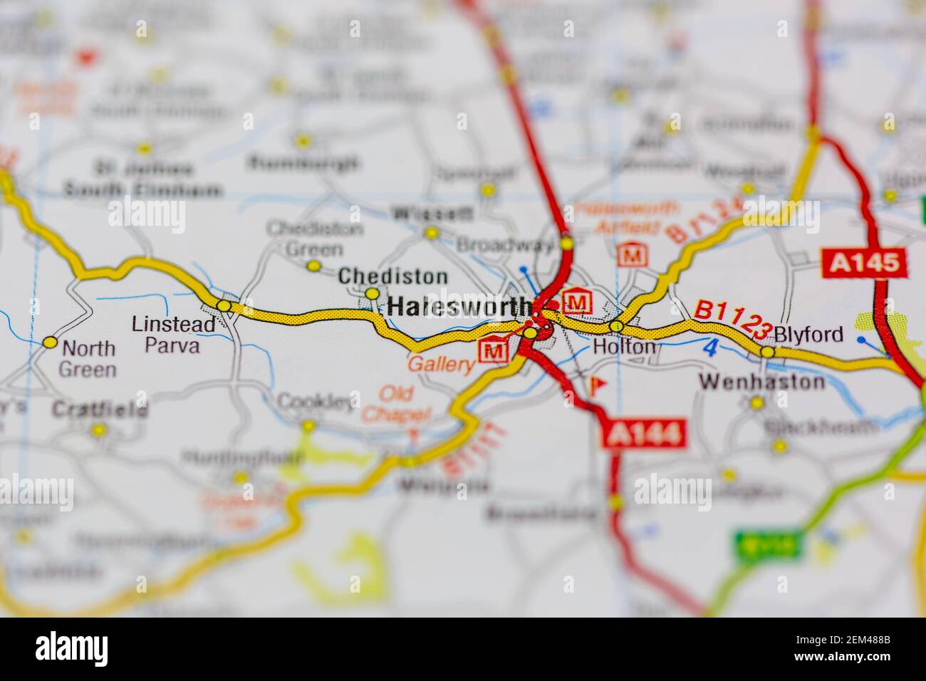 Halesworth wird auf einer Straßenkarte oder Geografie-Karte angezeigt Stockfoto