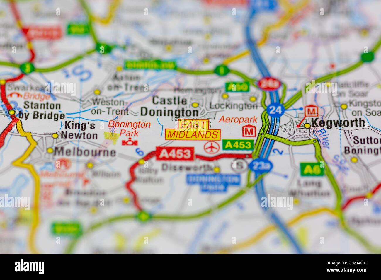 East midlands Airport auf einer Straßenkarte oder Geographie angezeigt Karte Stockfoto