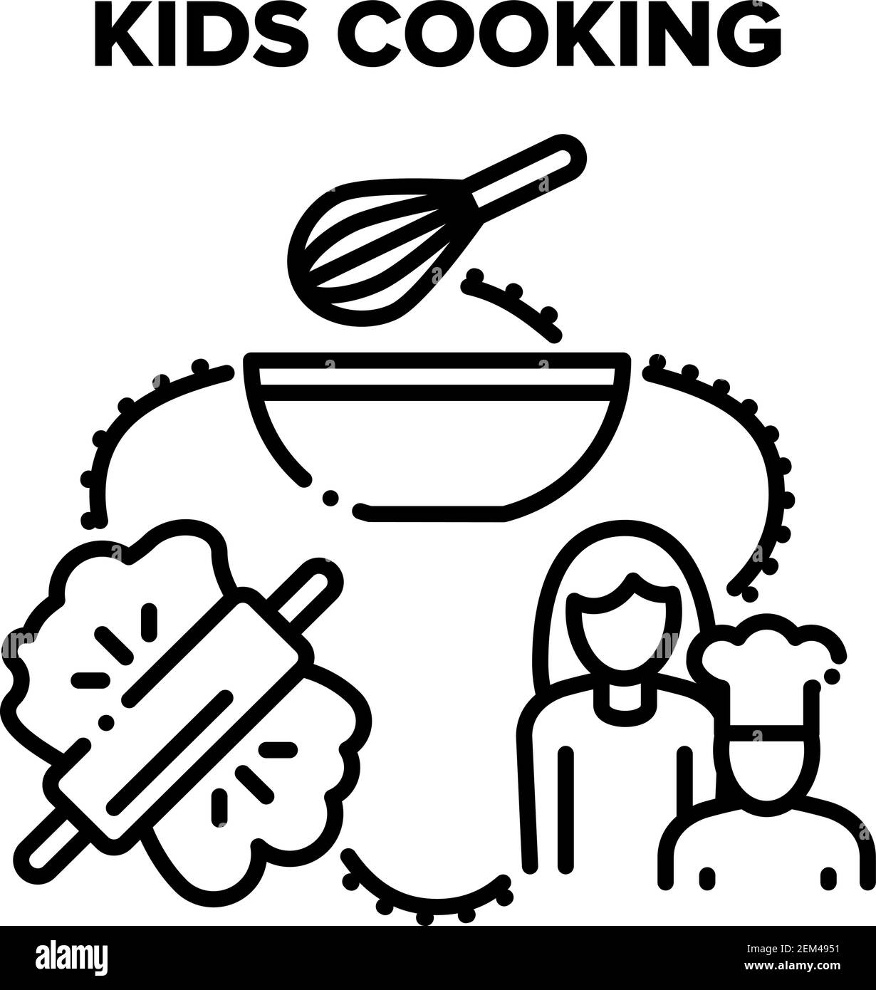 Kinder Kochen Vektor Schwarz Illustrationen Stock Vektor