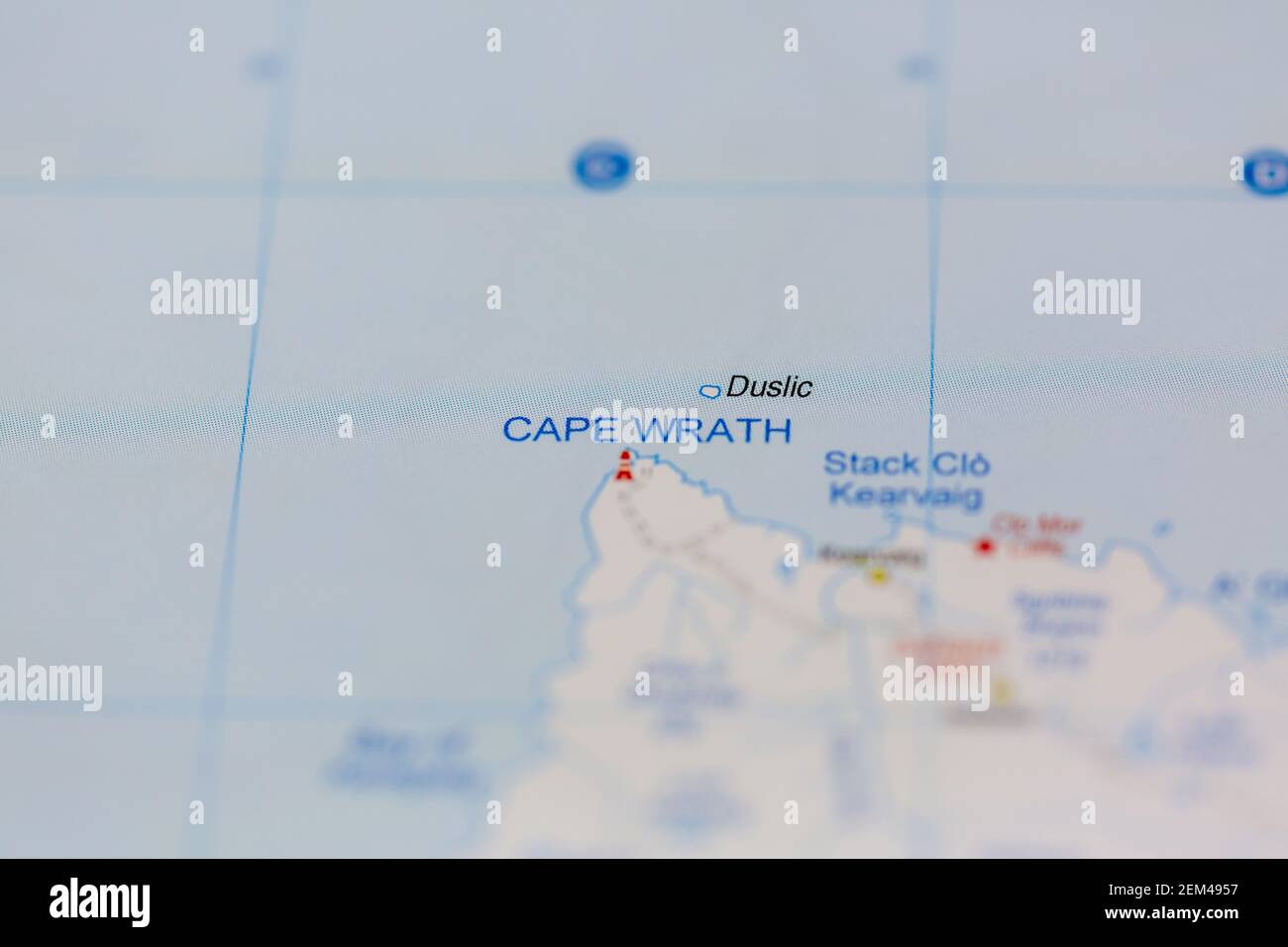 Cape Wrath wird auf einer Straßenkarte oder Geographie-Karte angezeigt Stockfoto