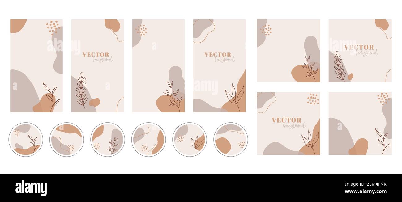 Vorlagen für Social Media-Meldungen, Beiträge und Hervorhebungen. Abstrakte organische Formen trendige Vektor-Hintergründe. Instgram-Set Stock Vektor