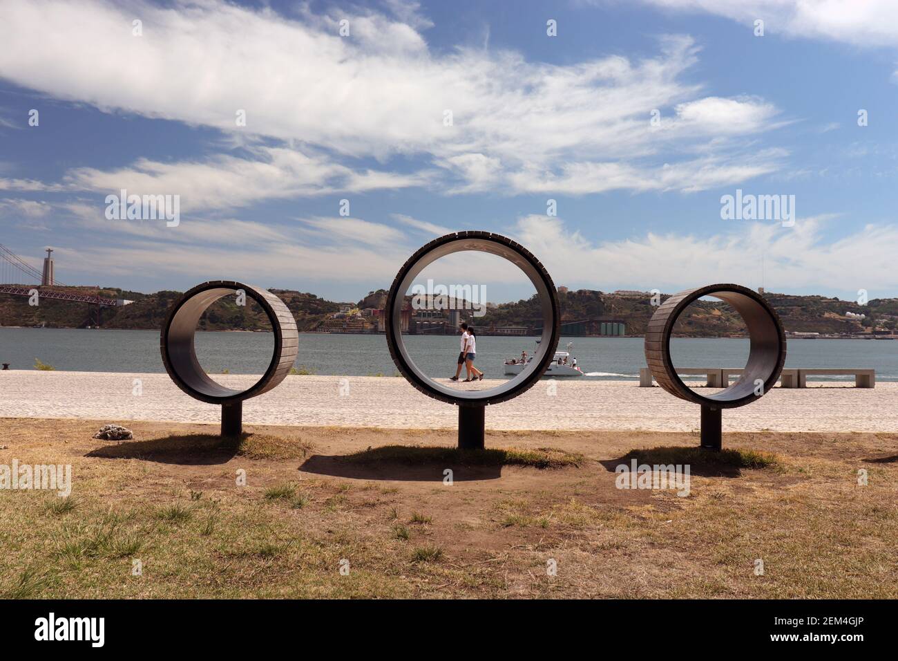 Fluss Tejo in Lissabon Stockfoto