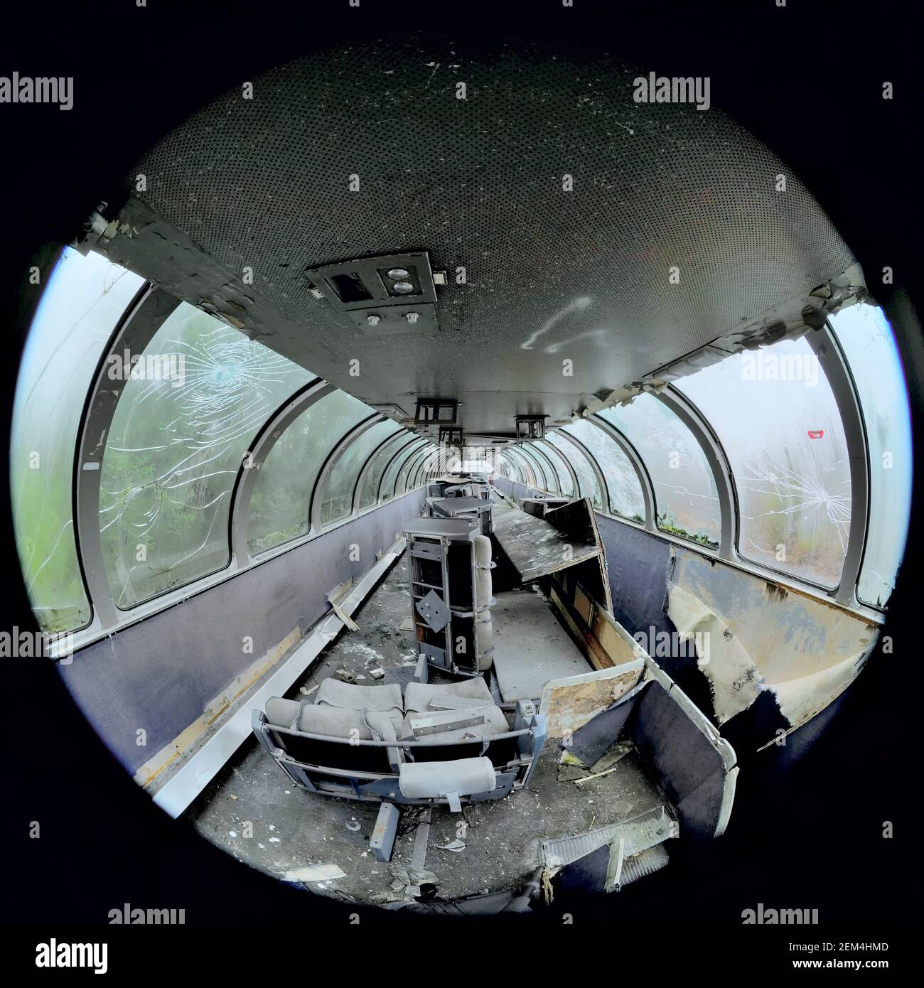 Kuppelsitzbereich des Eisenbahnfahrzeugs MILW 58 an der Western Junction, WA kurz vor dem Kratzen Stockfoto