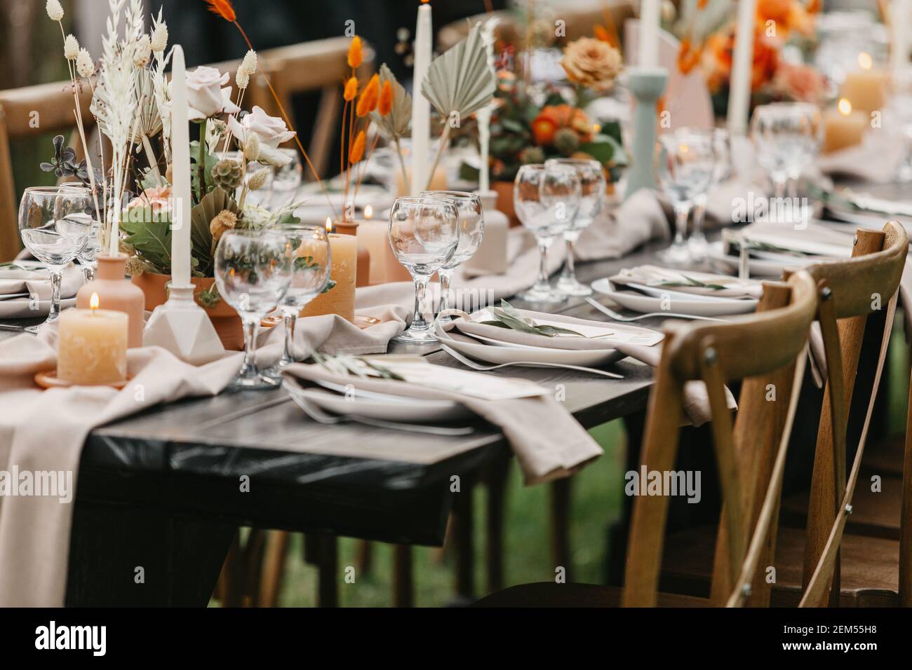Event- und Catering-Agentur Organisation Moderne Hochzeit im Boho-Stil Stockfoto