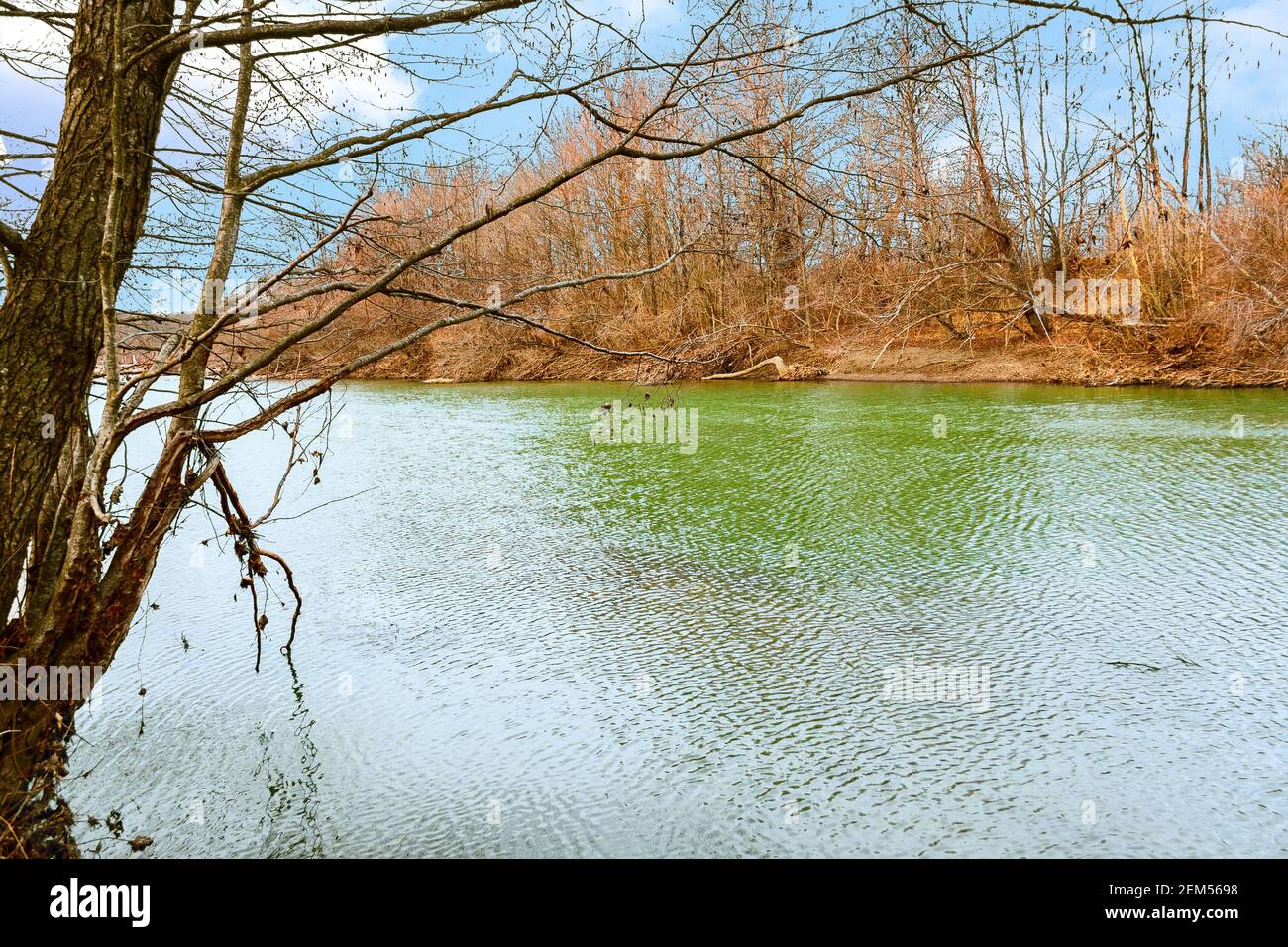 Landschaft des Flusses im frühen Frühjahr Stockfoto