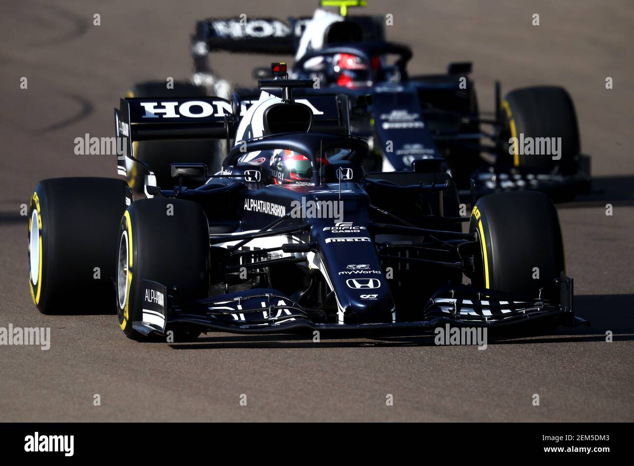 Imola, Italien. Februar 2021, 24th. #22 Yuki Tsunoda & Pierre Gasly Alpha Tauri Toro Rosso Honda. Formel 1 Weltmeisterschaft 2021, Shakedown das neue Auto für die Saison 2021 von Alpha Tauri, Imola 24 Februar 2021.Foto Federico Basile FB PhotoImages/Insidefoto Credit: Insidefoto srl/Alamy Live News Stockfoto