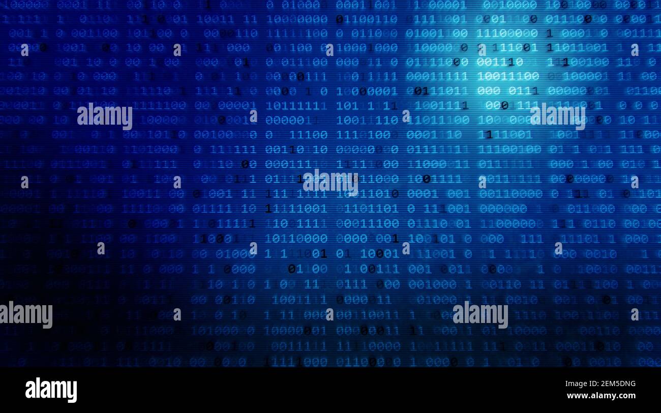 Abstrakter Technologie binärer Code Hintergrund in Farbe blau, Matrix Hintergrund mit Zahlen. Digitale binäre Daten und sicheres Datenkonzept im Blickfeld. Stockfoto