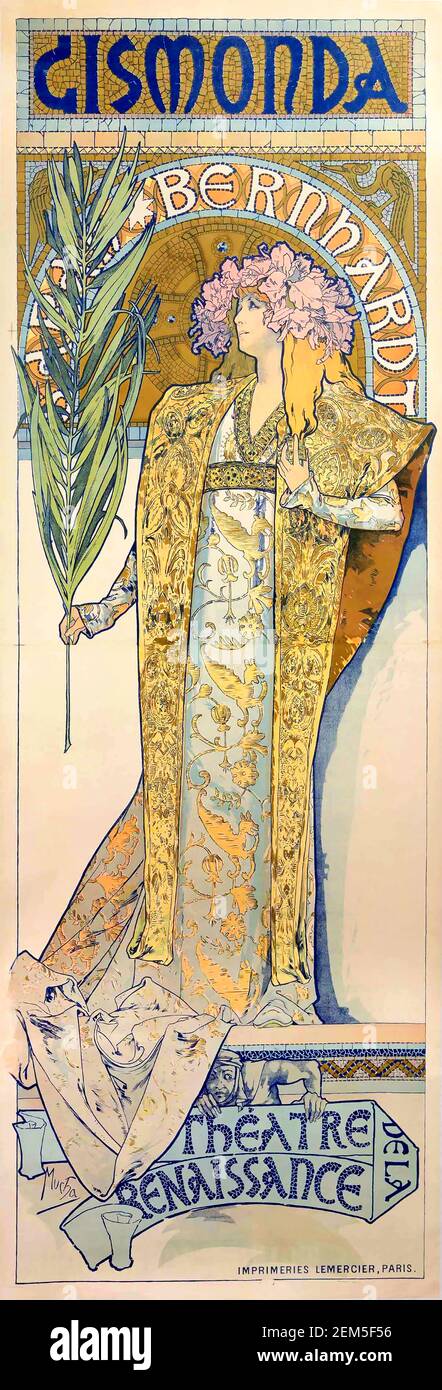 Alphonse Mucha, Werbeplakat für Gismonda mit Sarah Bernhardt, Farblithographie, 1894. Alfons Maria Mucha (1860 -1939) war ein tschechischer Jugendstilmaler, Illustrator und Grafiker, Stockfoto