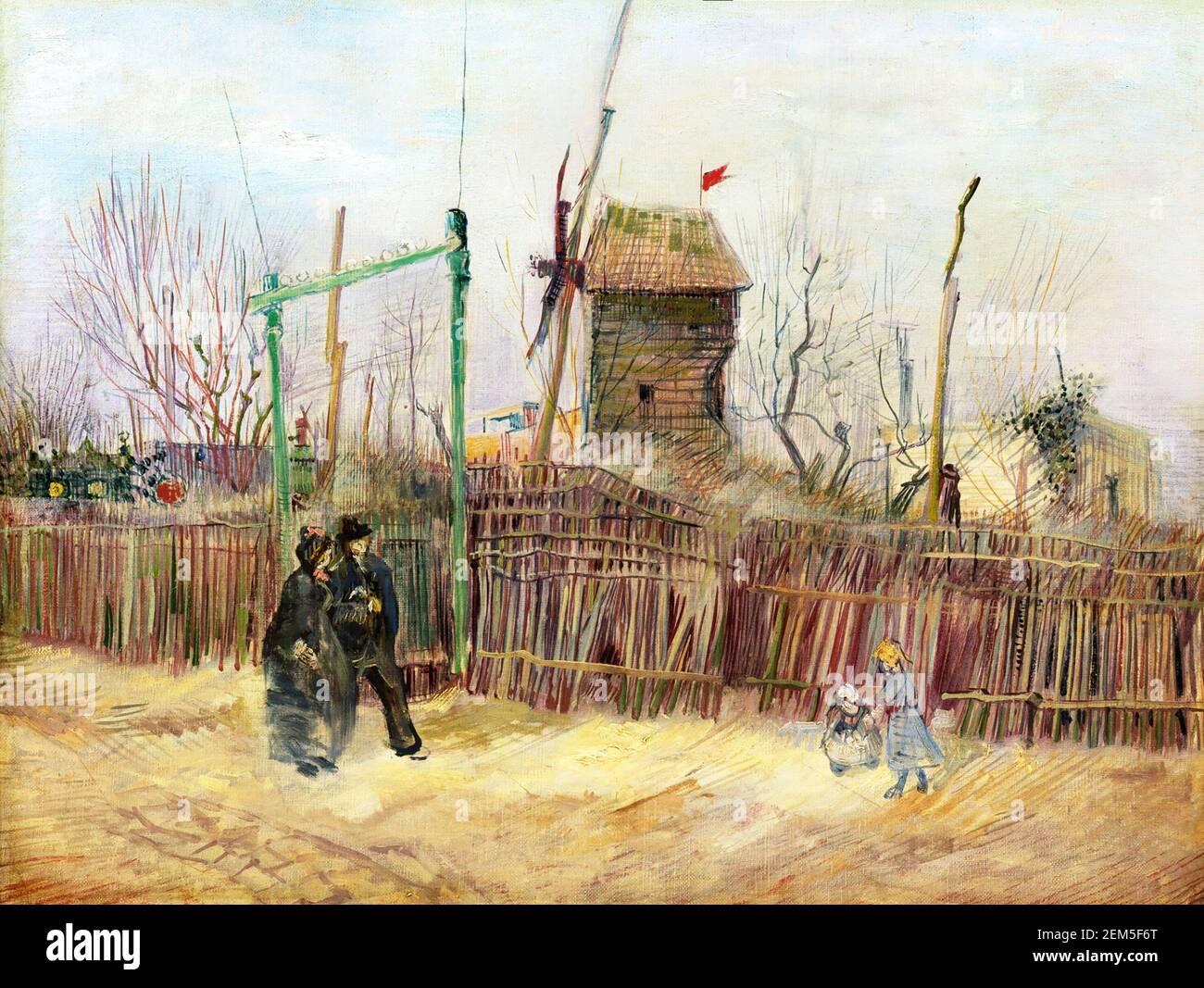 Straßenszene in Montmartre (Scène de rue à Montmartre (Impasse des Deux Frères et le Moulin à Poivre)) von Vincent van Gogh (1853-1890), Öl auf Leinwand, 1887 Stockfoto