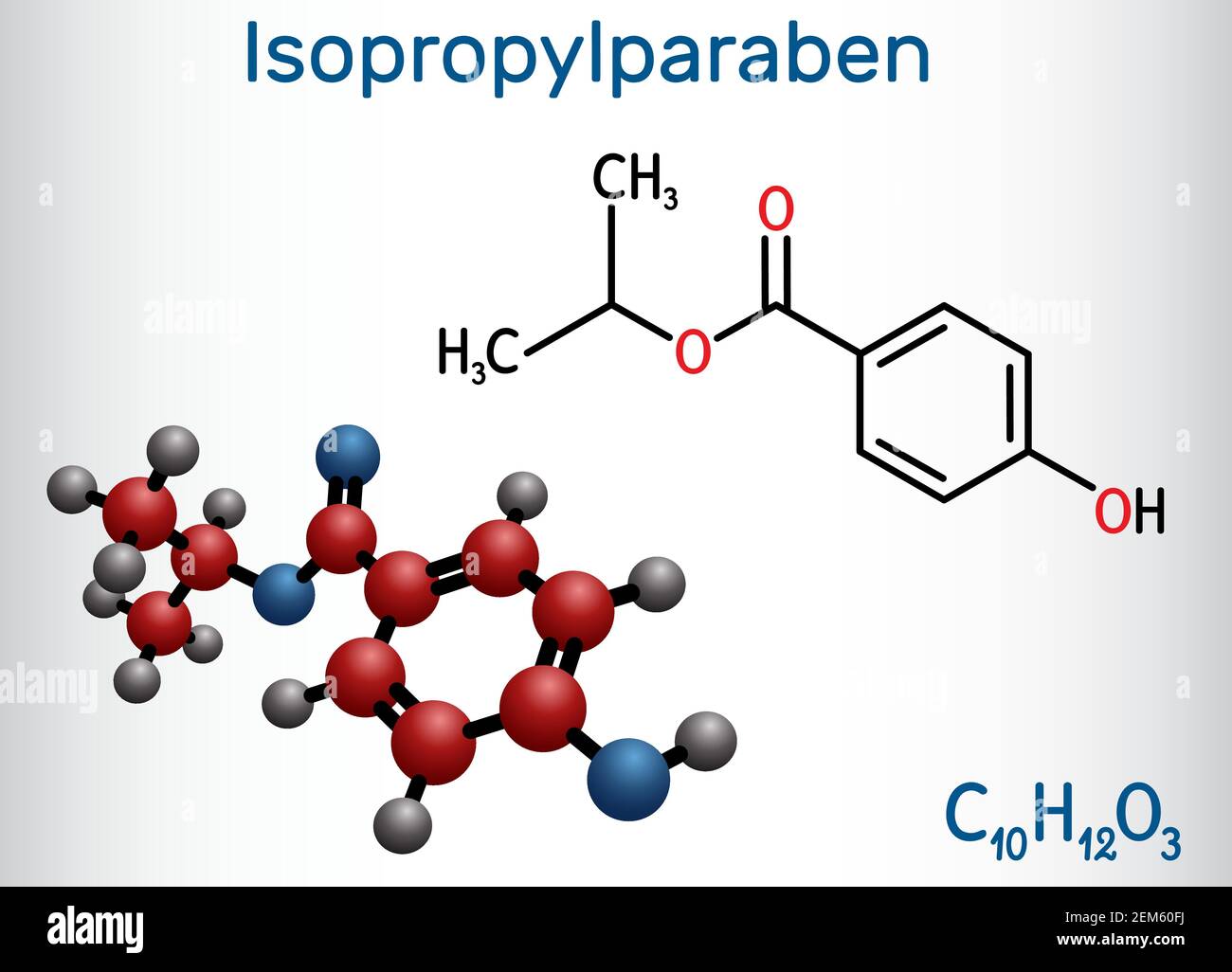 Isopropylparaben, Isopropylparaben-Molekül. Es ist Paraben, antimikrobiell, antimykotische Konservierungsmittel. Strukturelle chemische Formel, Molekülmodell Stock Vektor