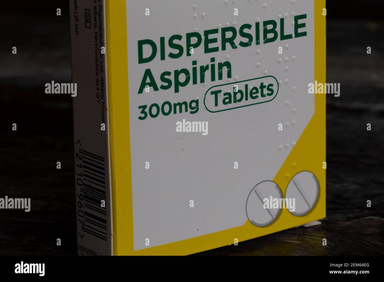 Eine Packung mit dispersiblen Aspirintabletten. Stockfoto