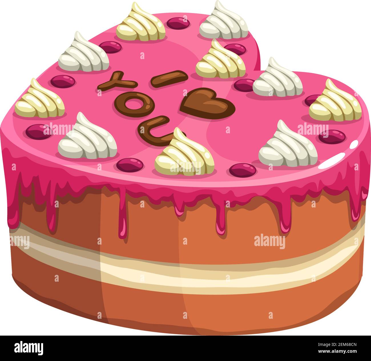 Süße Herzform Kuchen isoliert Dessert. Vector Valentinstag Kuchen, Ich liebe dich Stock Vektor
