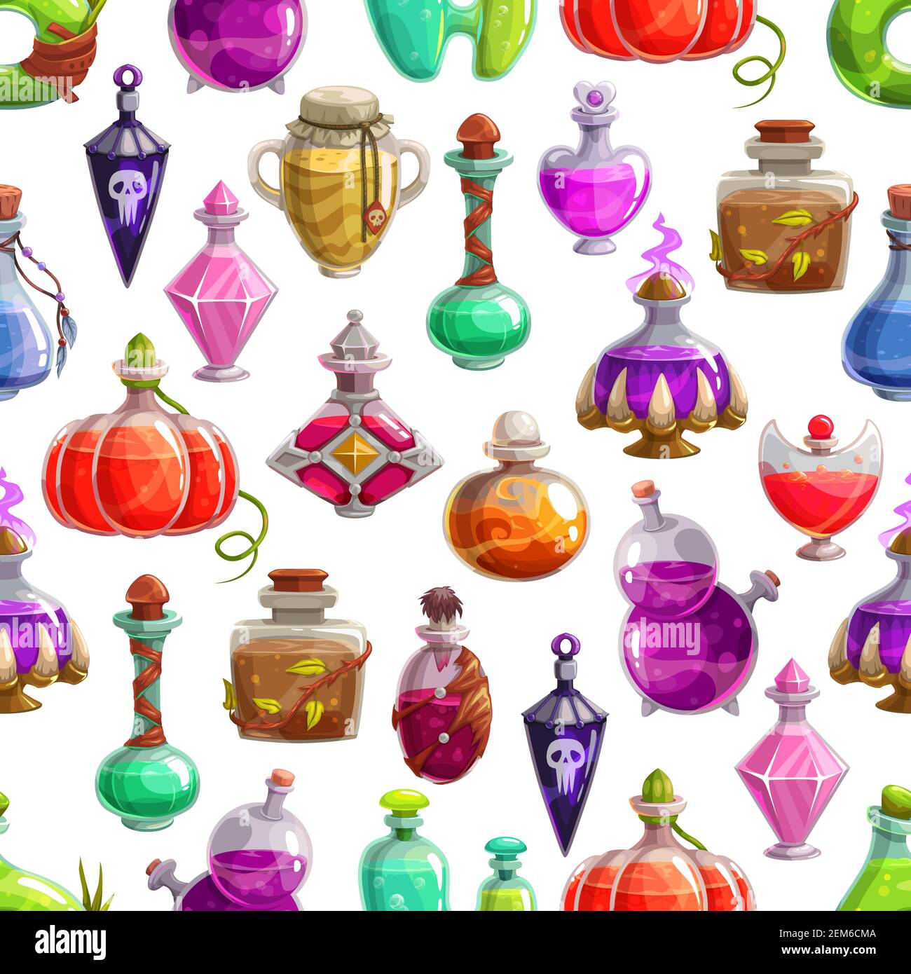 Zaubertrank Flaschen Vektor nahtlose Muster. Halloween Hintergrund von ...