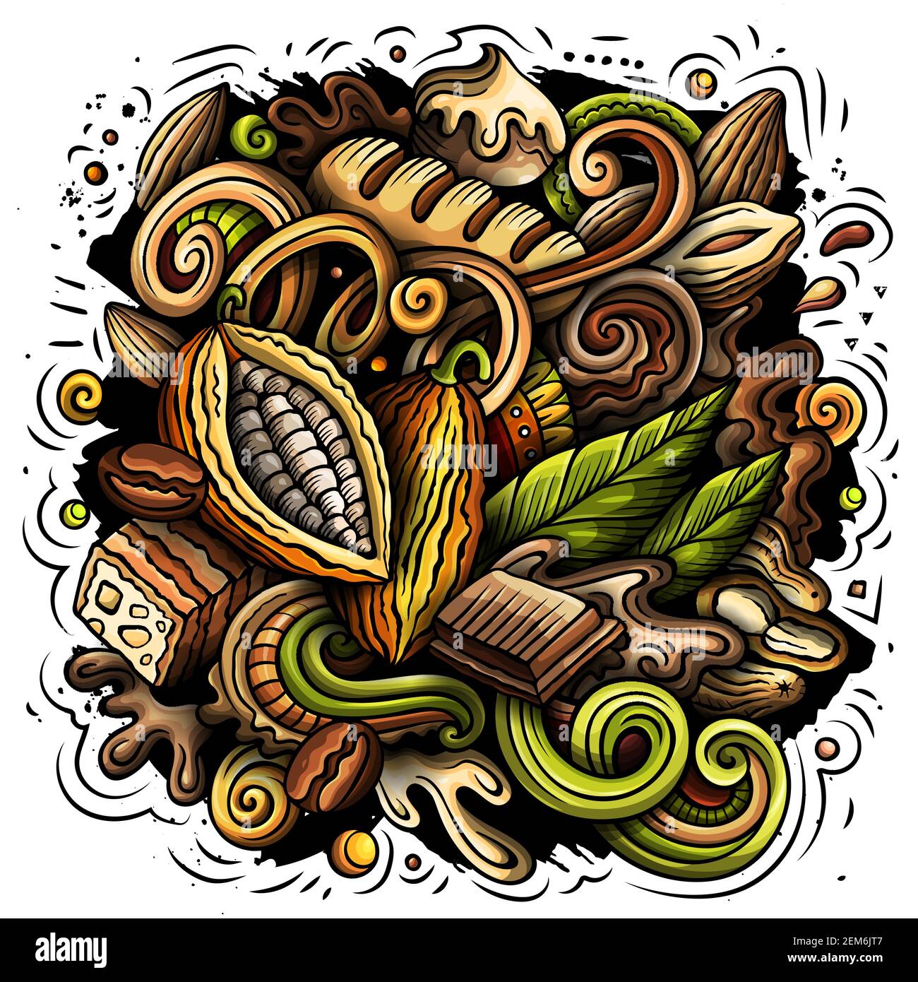 Schokolade handgezeichnete Vektor-Doodles Illustration. Stock Vektor