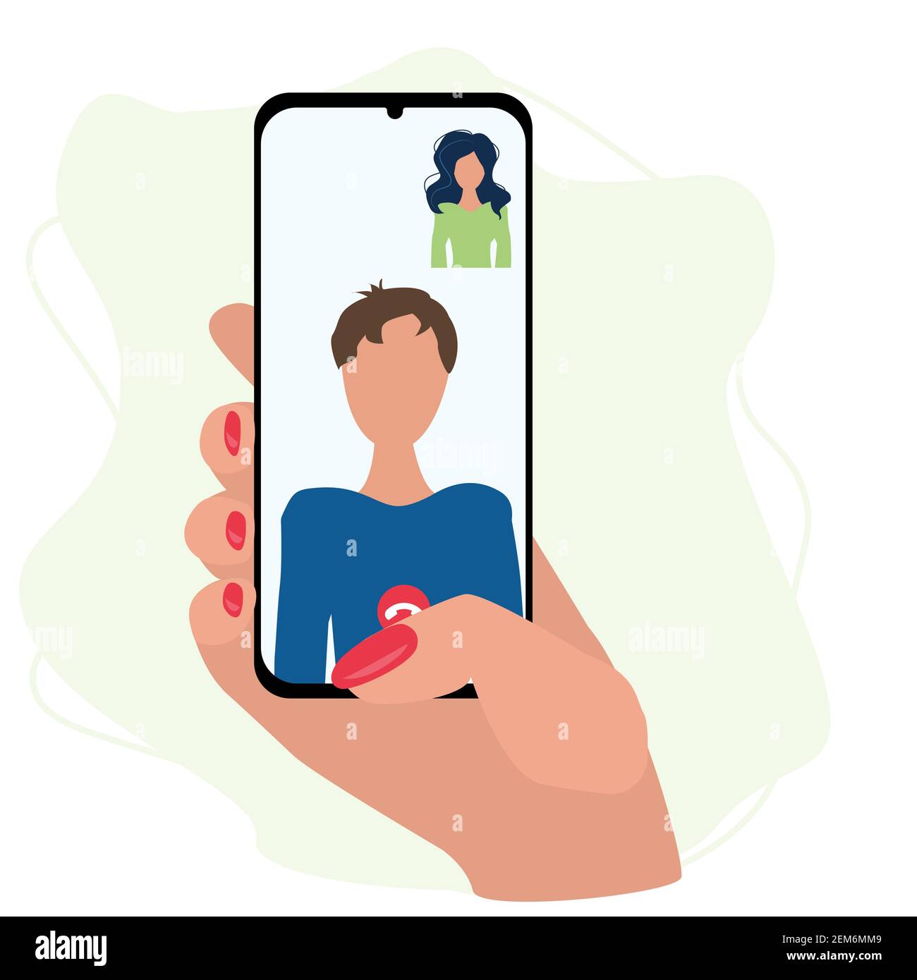 Videokonferenz im Smartphone. Telefonkonferenz mit Kollegen. Flache Vektordarstellung isoliert. Stock Vektor