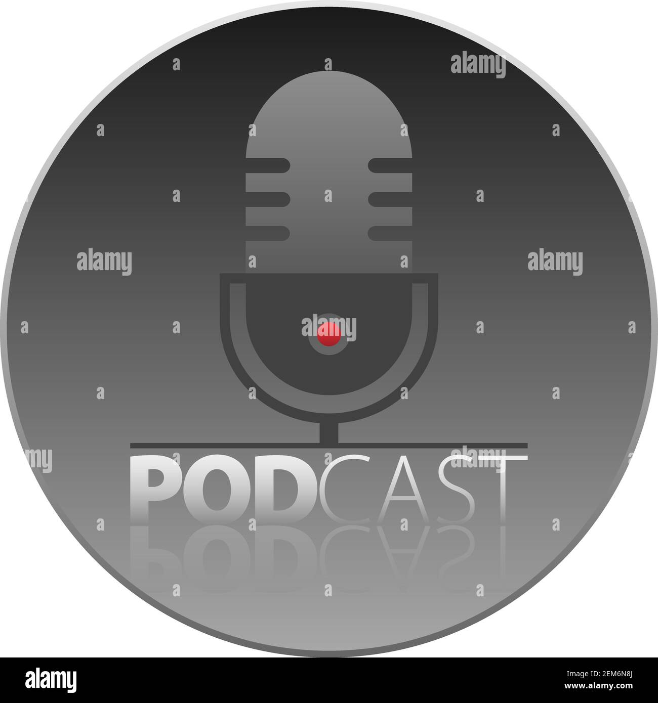 Runde Podcasting Logo oder Symbol mit Aufnahme Mikrofon und Wort PODCAST Vektordarstellung Stock Vektor