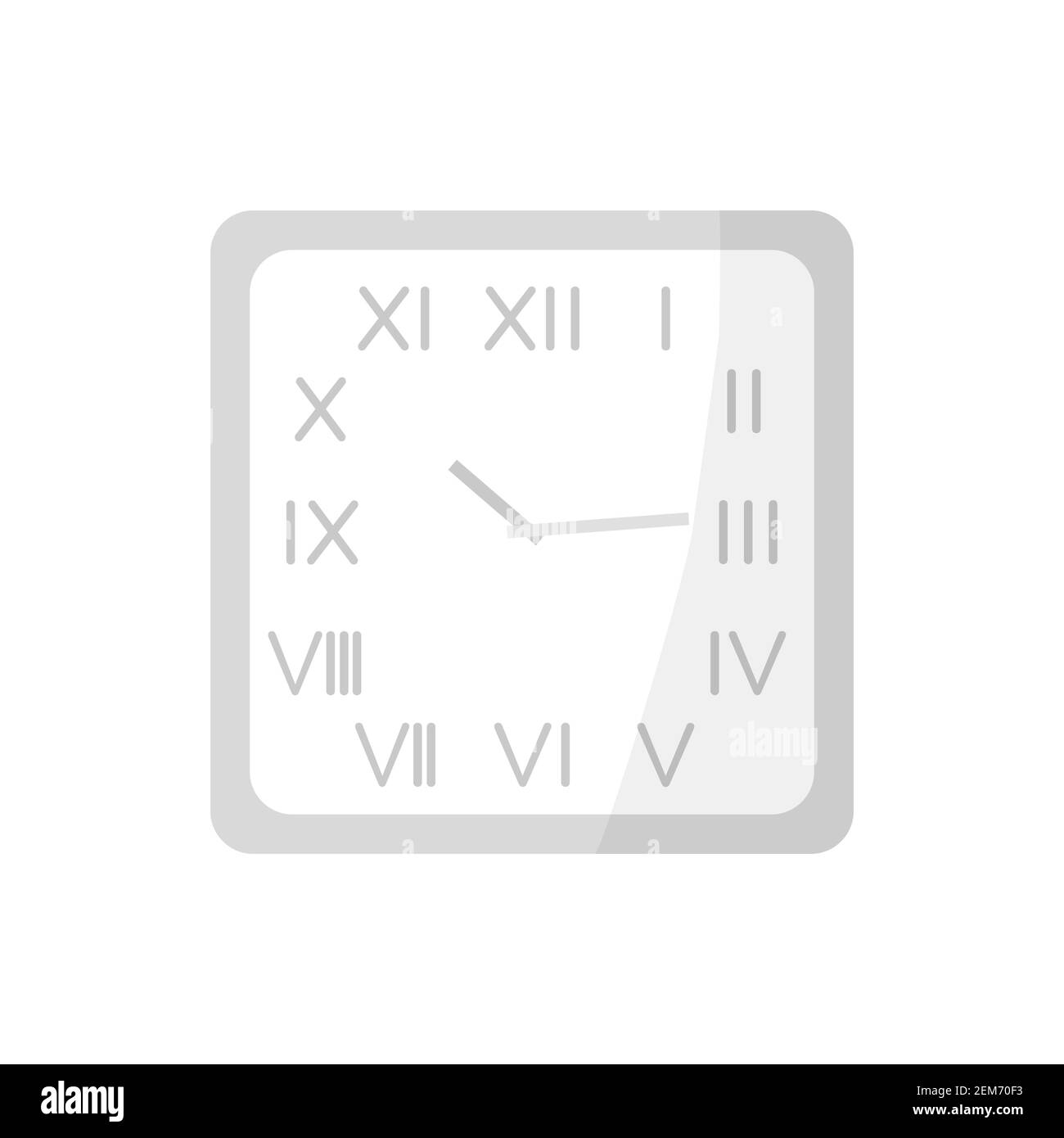 Moderne Uhr an der Wand. Die Uhr ist quadratisch mit römischen Ziffern und zwei Zeigern. Flache Vektorgrafik Stock Vektor
