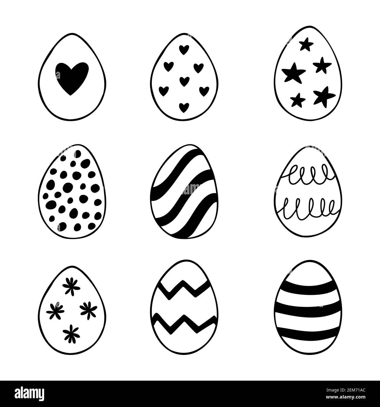 Ostern Set von Doodle Eier Illustrationen isoliert auf einem weißen Hintergrund. Stock Vektor