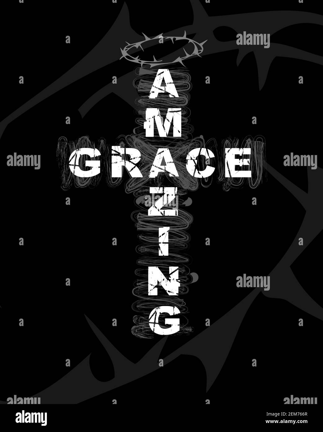 Amazing Grace Cross - Text in Kreuzform. Christentum Zitat für T-Shirt-Design. Bibelbeschriftung oder Typografie Poster. Vektorgrafik Stock Vektor