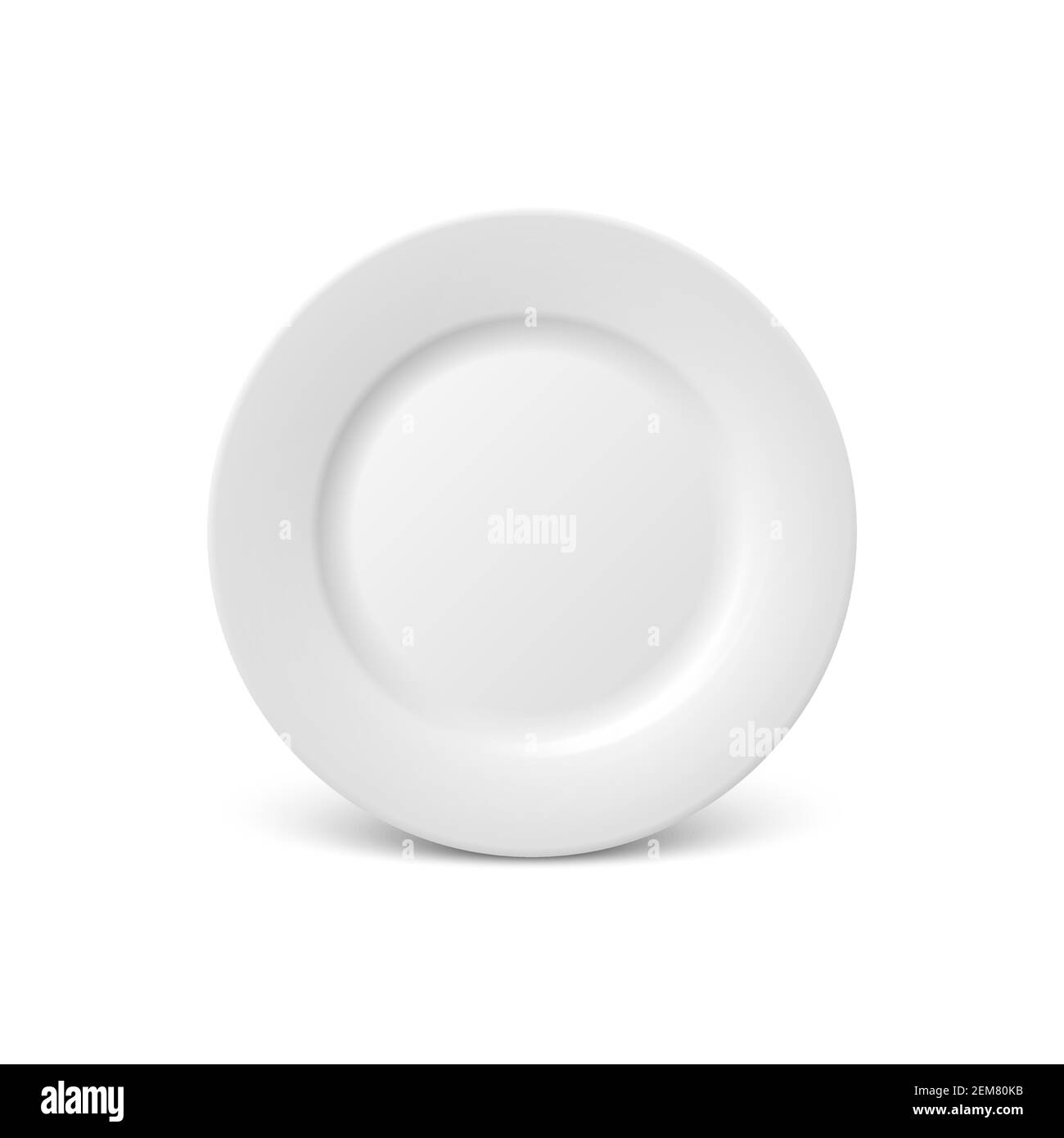 Vector 3D realistische Glossy White Food leer und blank Porzellan Keramik-Platte Nahaufnahme isoliert auf weißem Hintergrund. Design-Vorlage, Mock Up. Vorne Stock Vektor