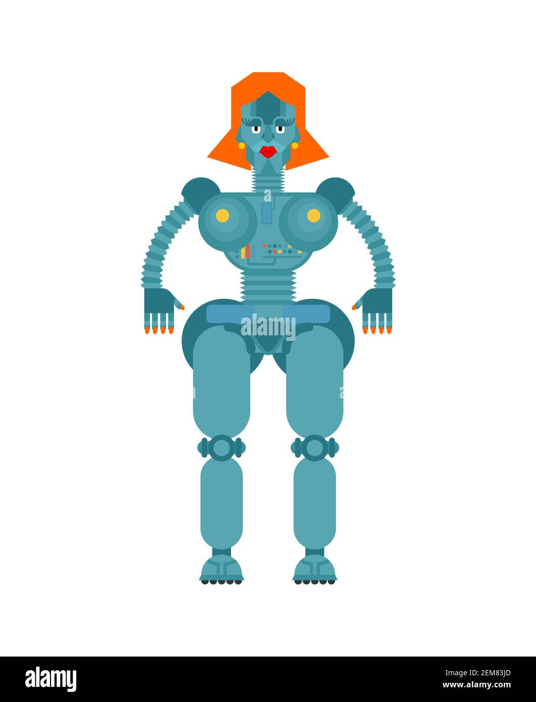 Retro Roboter Frau isoliert. Weibliche Cyborg Vektor Illustration Stock Vektor