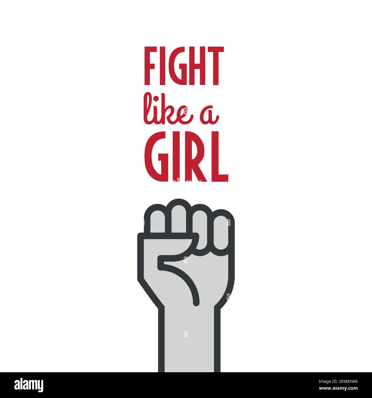 Mit der Faust die feministische Botschaft überreichen. Konzept von Einheit, Revolution, Kampf, Protest. Frauenrechte. Vektorgrafik. Flaches Design. Stock Vektor