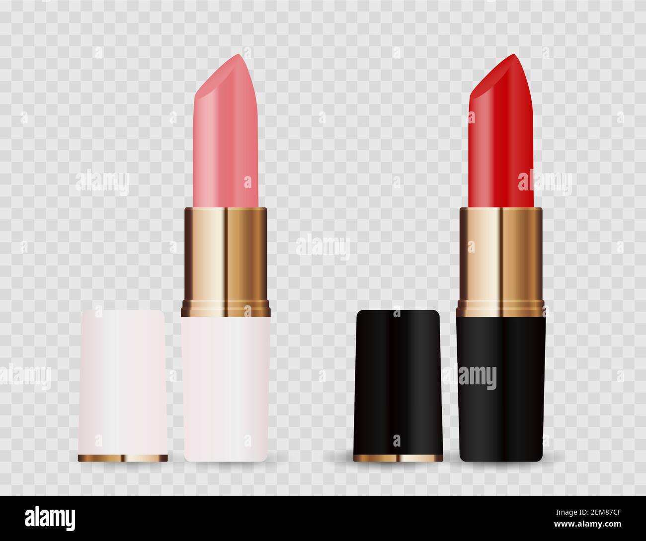 Realistisches 3D hellrosa und rotes Lippenstift-Symbol isoliert auf transparentem Hintergrund. Vektorgrafik Stock Vektor